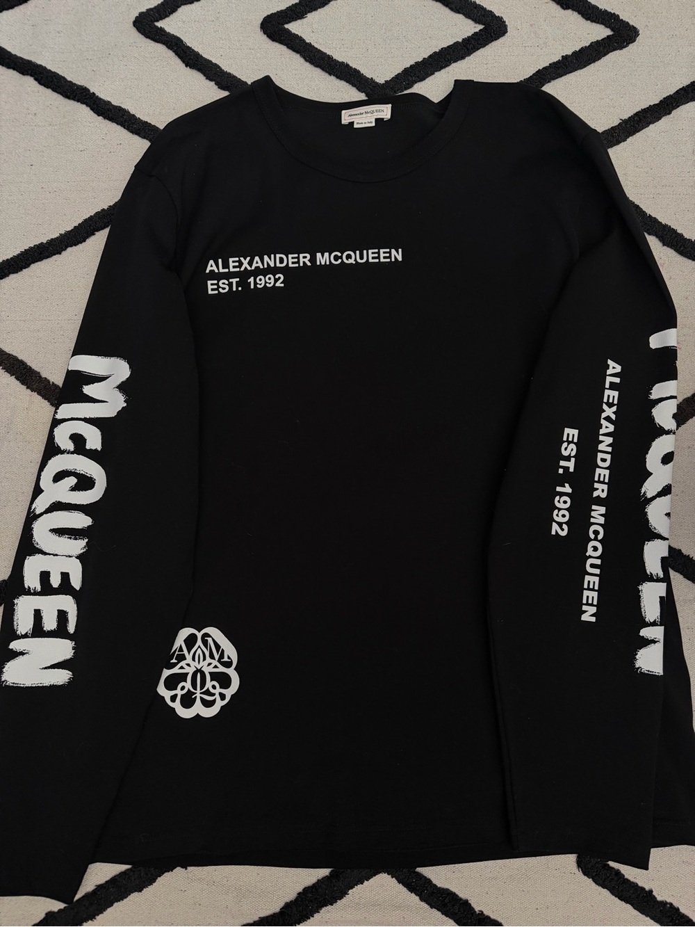 Alexander McQueen Black Crewneck Tee with White Logo
